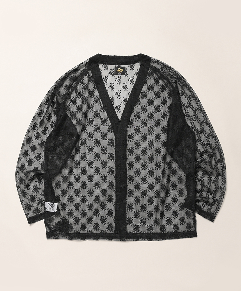 V-Neck Cardigan - Floral Raschel Lace Black/ブラック XS(MEN)