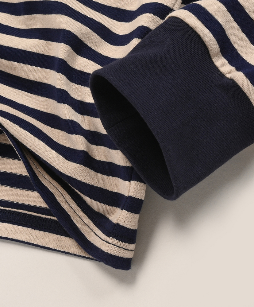 L/S Crew Neck Tee - Cotton Stripe Jersey Navy×Beige/ネイビー×ベージュ L(MEN)