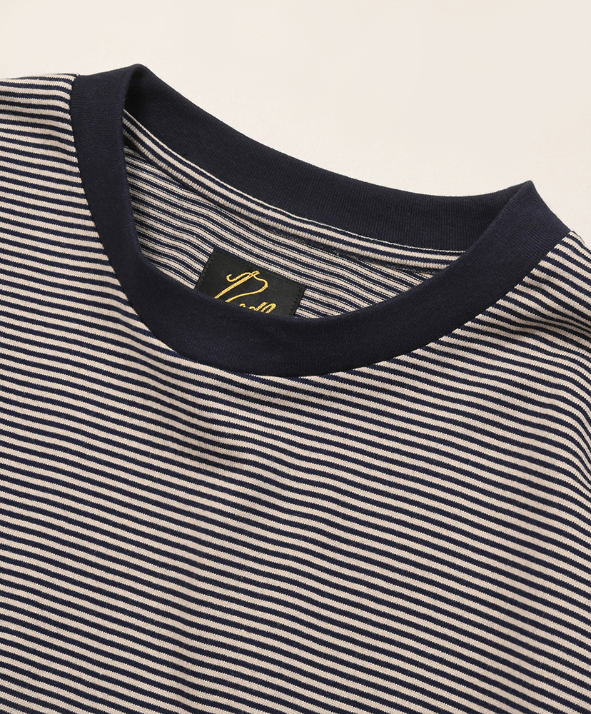 S/S Crew Neck Tee - Cotton Stripe Jersey Navy×Beige/ネイビー×ベージュ L(MEN)