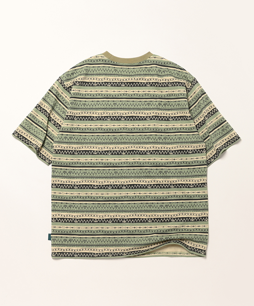 S/S Crew Neck Tee - Stripe Jersey / Stripe Printed Olive/オリーブ L(MEN)