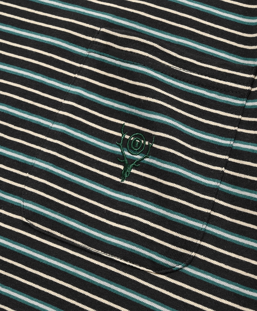 S/S Round Pocket Tee - Cotton Multi Narrow Stripe Jersey Black/ブラック L(MEN)