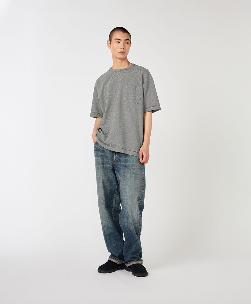 Micro Stripe Pocket Tee NW/ネイビー×ホワイト L(MEN)