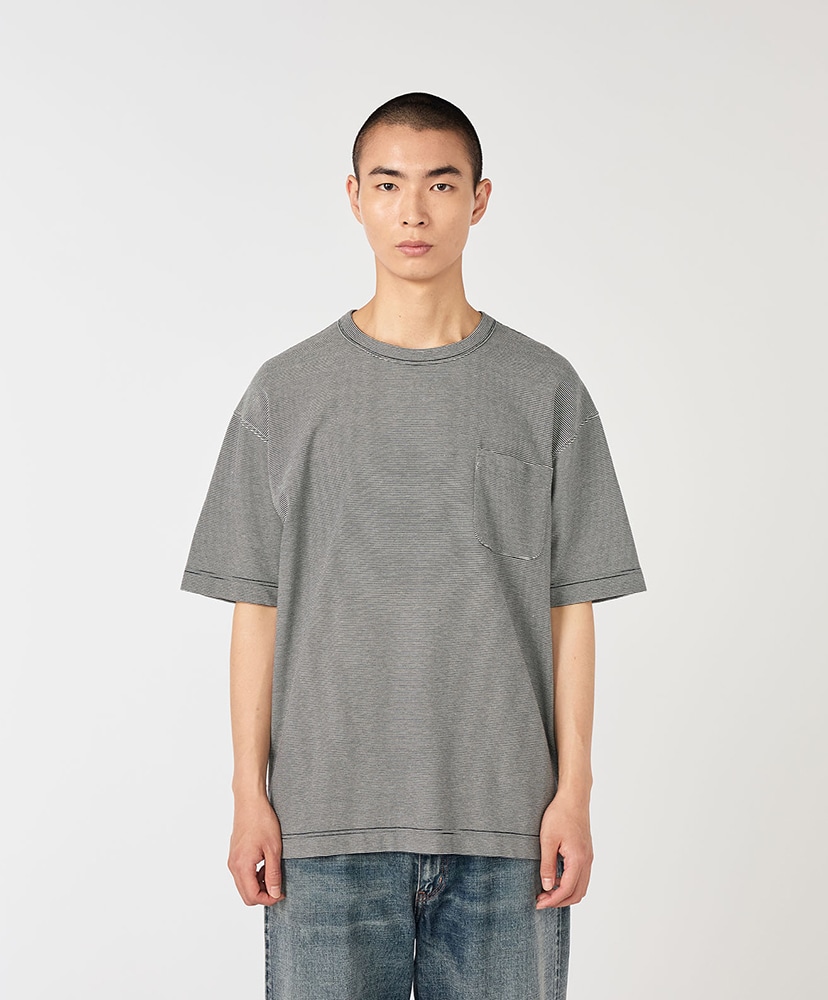 Micro Stripe Pocket Tee NW/ネイビー×ホワイト L(MEN)