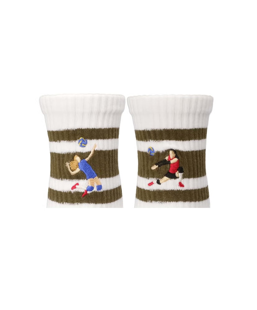 Embroidery Skater Socks Volley ball オリーブ LS(21.5-24.5cm)