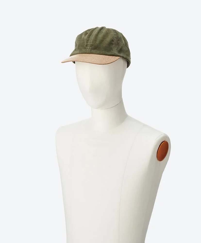 Corduroy & Faux Leather 6Panel Cap Olive Green/オリーブグリーン FREE