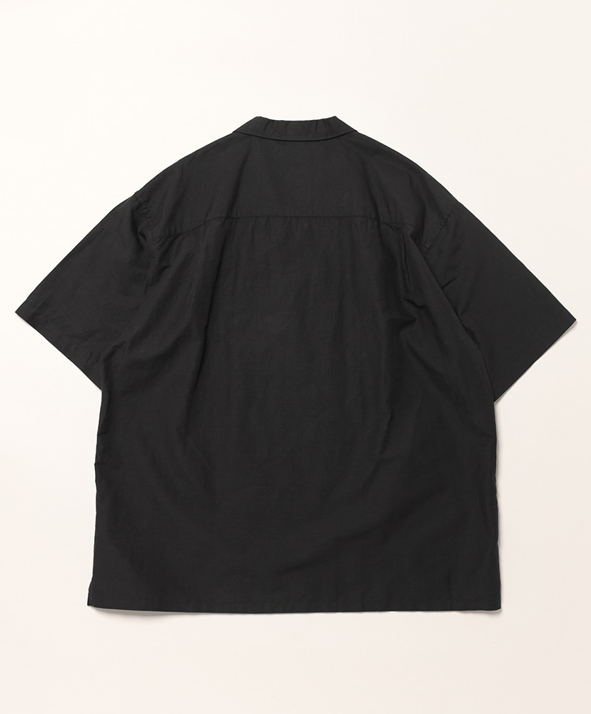 Men's Cotton Linen Slub Open-Collar Shirt Black/ブラック 40(MEN)