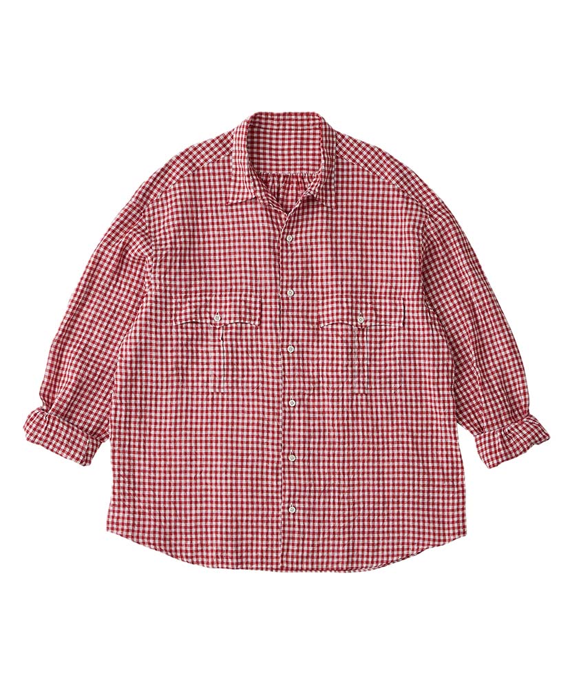 Roll Up Linen Gingham Check Shirt Red/レッド L(MEN)