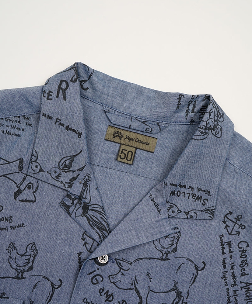 Open Collar Shirt - Tatoo Print Indigo/インディゴ 46(MEN)