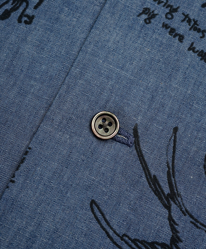 Open Collar Shirt - Tatoo Print Indigo/インディゴ 46(MEN)