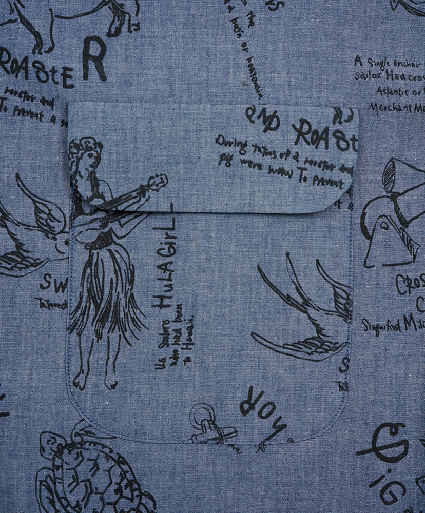 Open Collar Shirt - Tatoo Print Indigo/インディゴ 46(MEN)