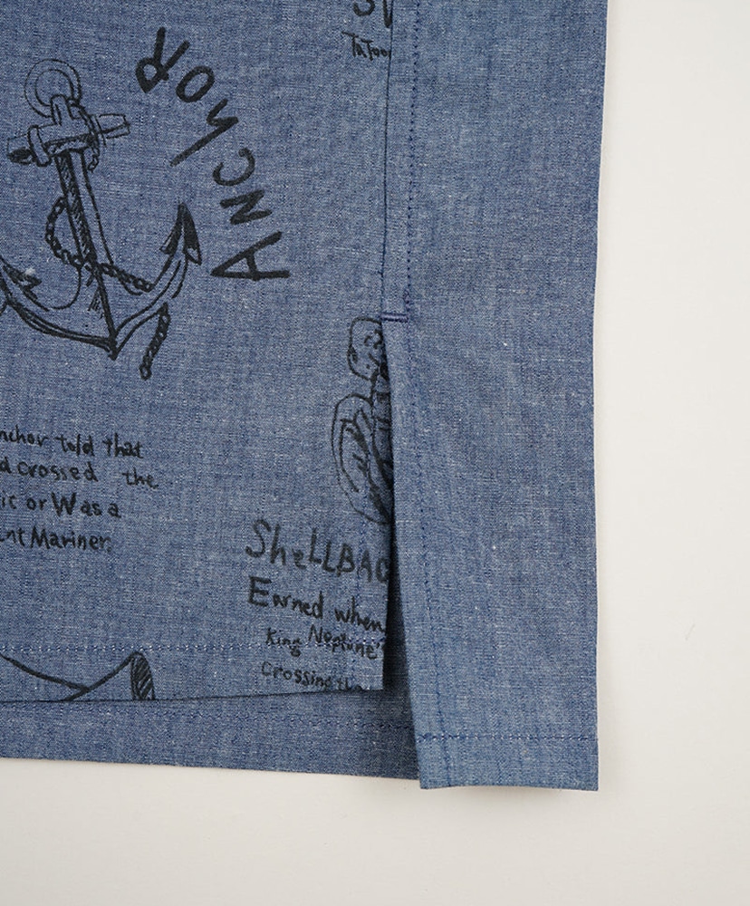 Open Collar Shirt - Tatoo Print Indigo/インディゴ 46(MEN)
