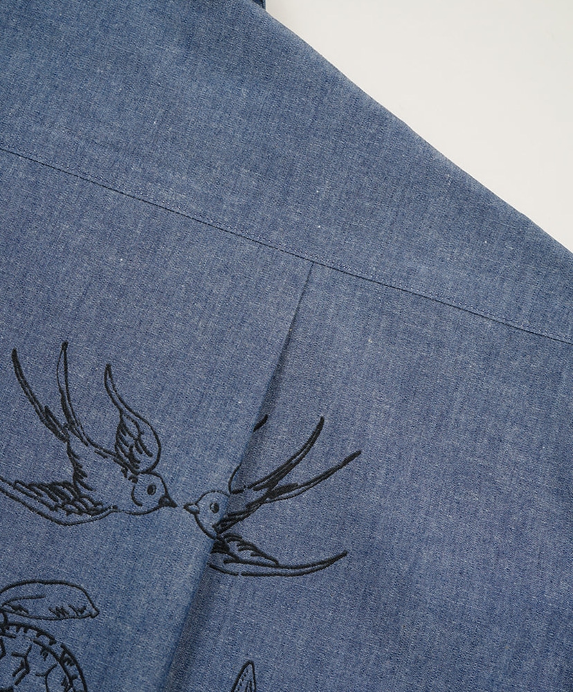 Open Collar Shirt - Tatoo Print Indigo/インディゴ 46(MEN)