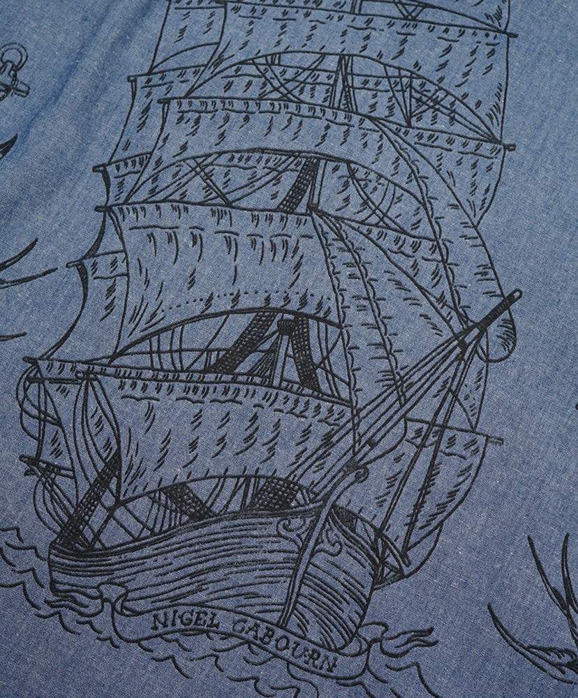 Open Collar Shirt - Tatoo Print Indigo/インディゴ 46(MEN)