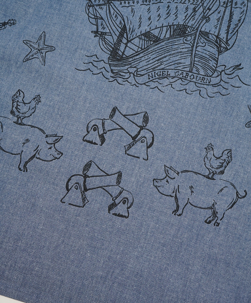 Open Collar Shirt - Tatoo Print Indigo/インディゴ 46(MEN)