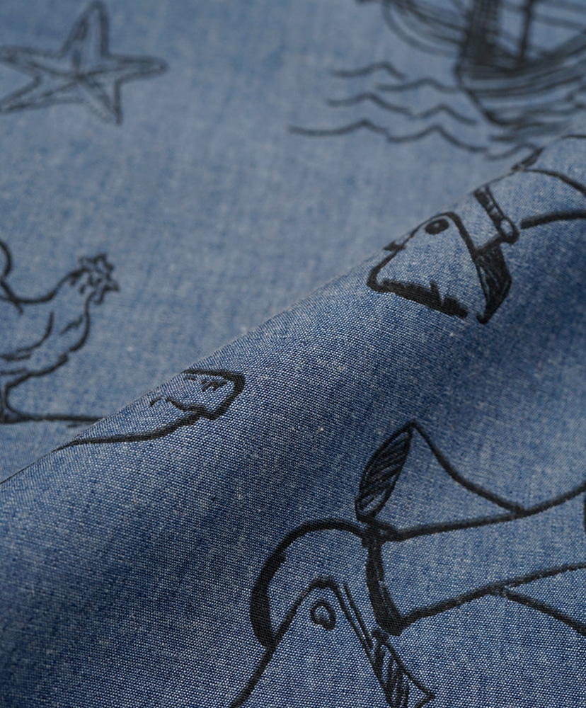 Open Collar Shirt - Tatoo Print Indigo/インディゴ 46(MEN)