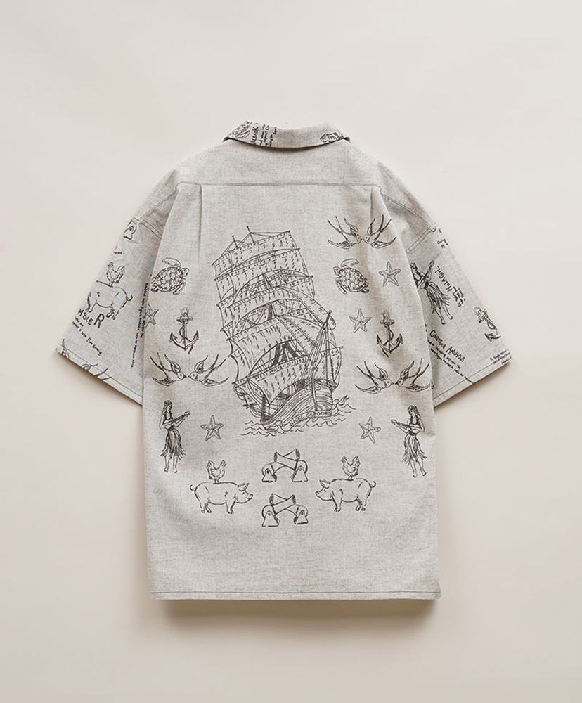 Open Collar Shirt - Tatoo Print Gray/グレー 46(MEN)