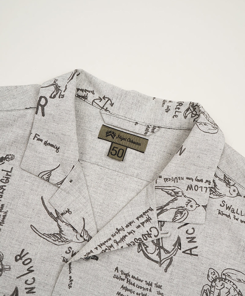 Open Collar Shirt - Tatoo Print Gray/グレー 46(MEN)