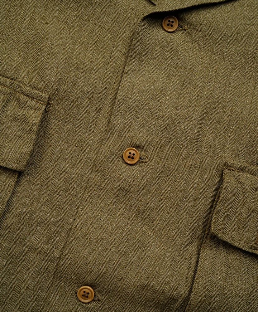 Army Shirt Short Sleeve - Linen Herringbone Twill Green/グリーン 46(MEN)