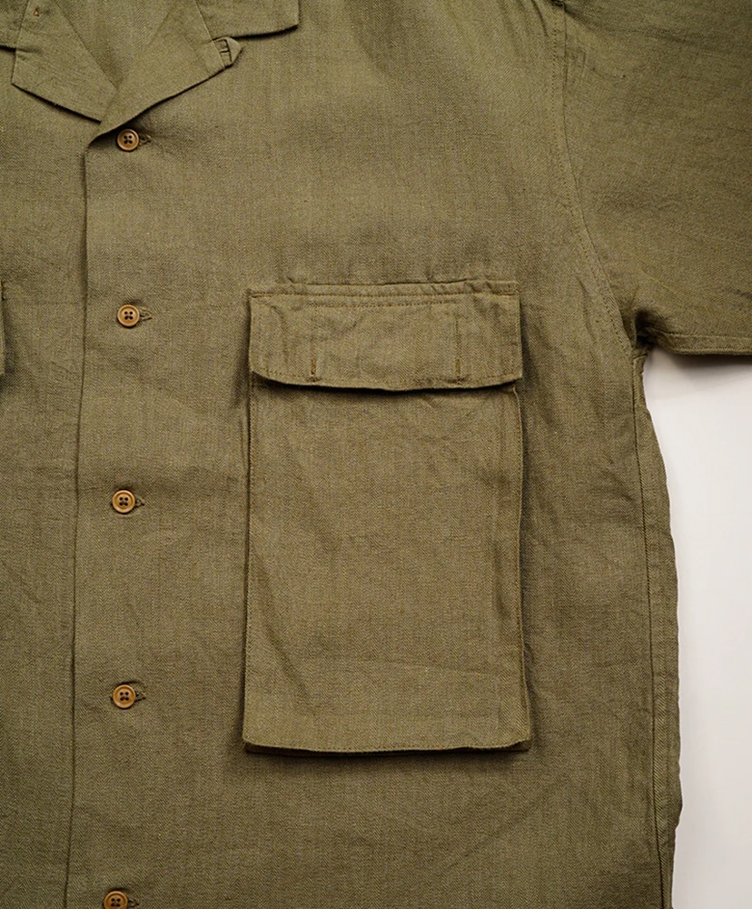 Army Shirt Short Sleeve - Linen Herringbone Twill Green/グリーン 46(MEN)