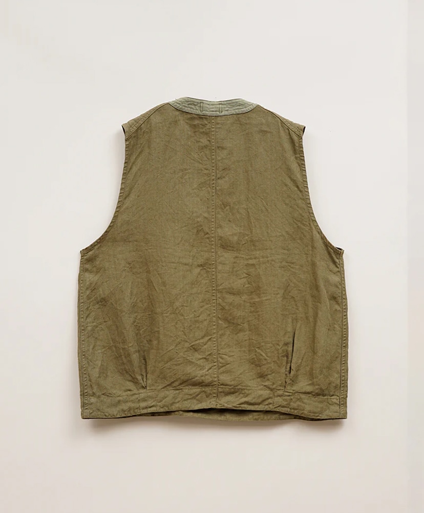 Pullover Army Vest - Linen Herringbone Twill(46(MEN) Green