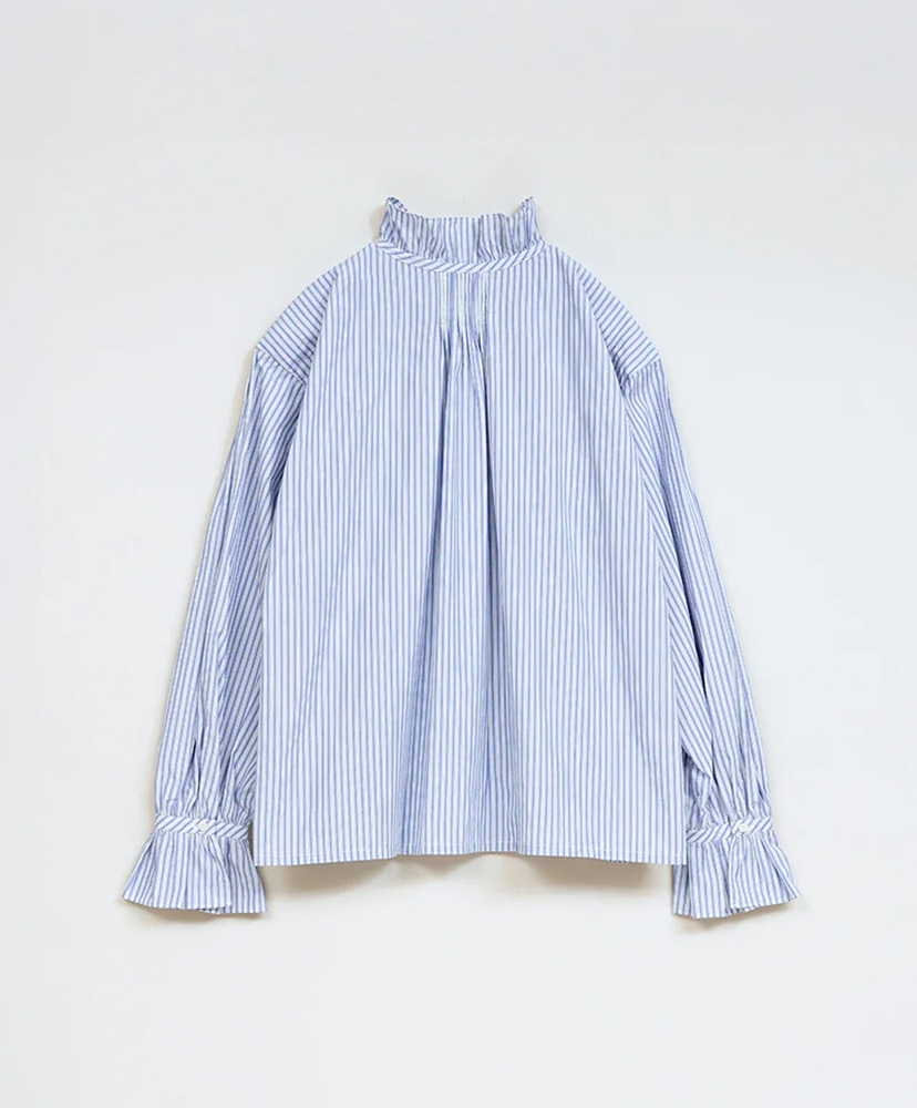 Gather Collar Blouse - Stripe Blue/ブルー 10(WOMEN)