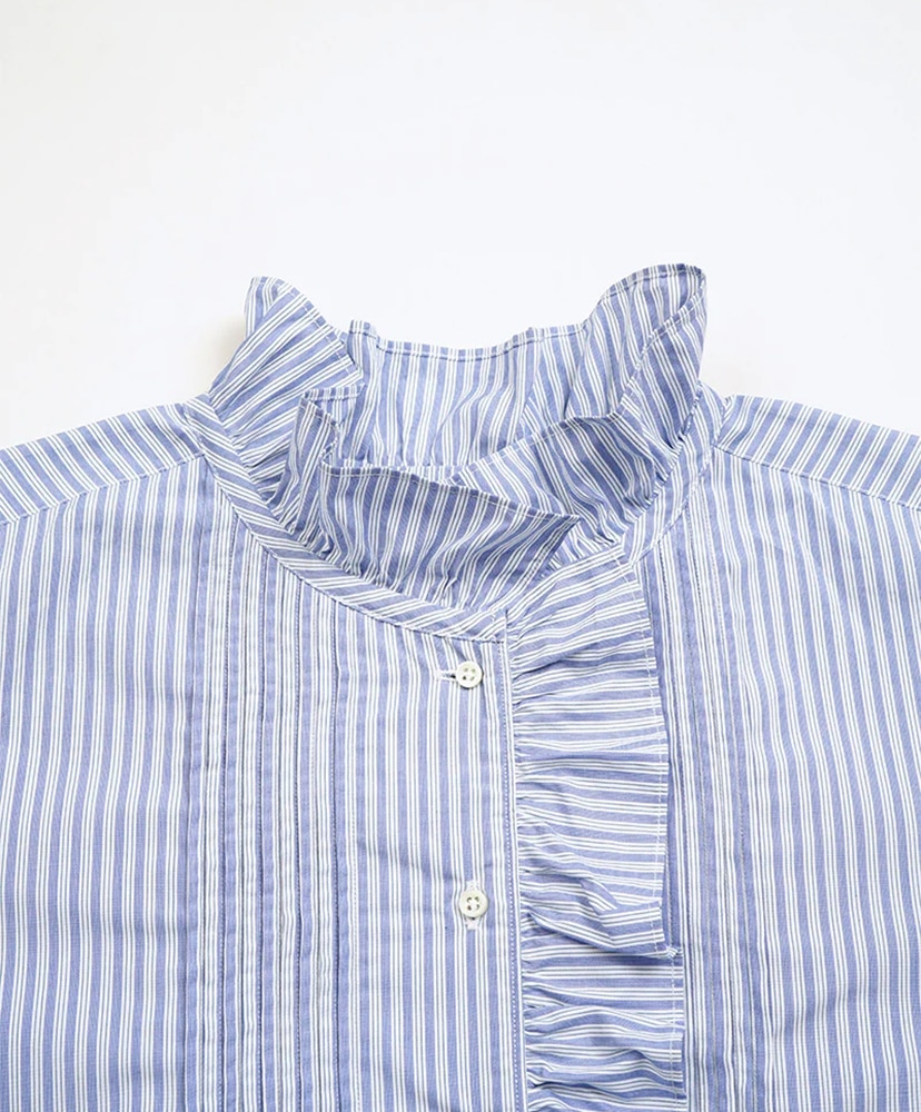 Gather Collar Blouse - Stripe Blue/ブルー 10(WOMEN)
