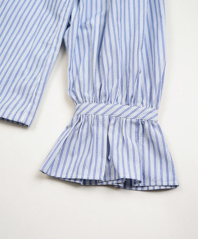 Gather Collar Blouse - Stripe Blue/ブルー 10(WOMEN)