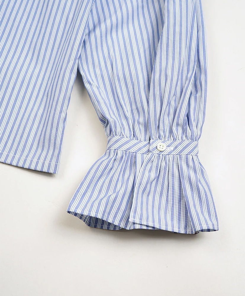 Gather Collar Blouse - Stripe Blue/ブルー 10(WOMEN)