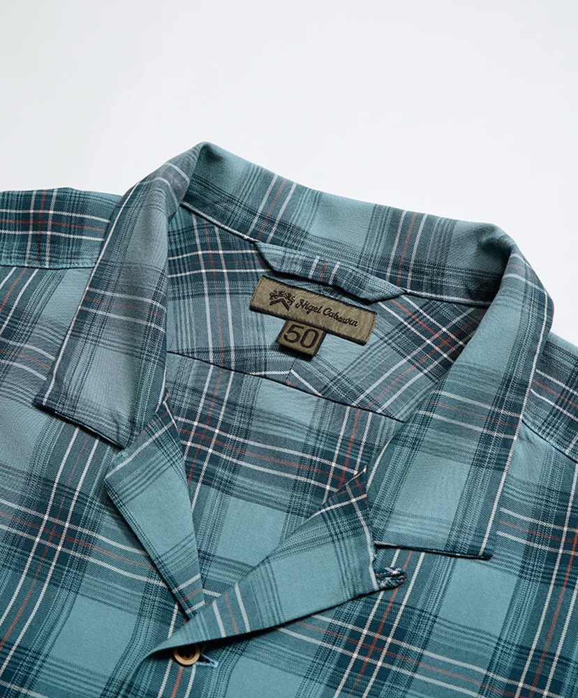 Open Collar Shirt - Rayon Check Blue/ブルー 46(MEN)