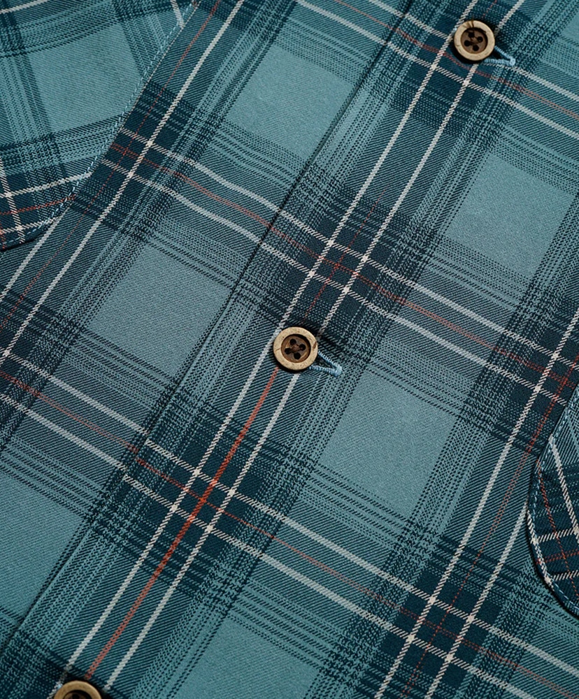 Open Collar Shirt - Rayon Check Blue/ブルー 46(MEN)