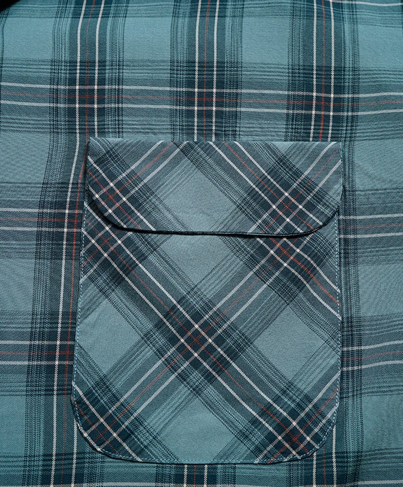 Open Collar Shirt - Rayon Check Blue/ブルー 46(MEN)