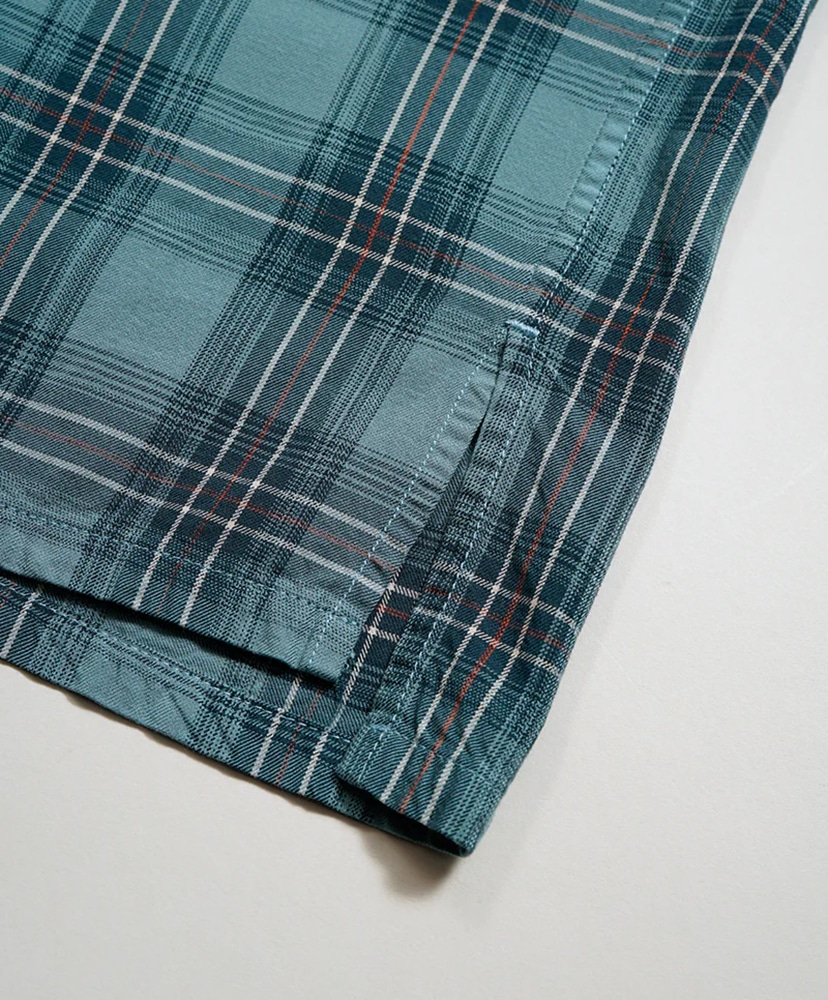 Open Collar Shirt - Rayon Check Blue/ブルー 46(MEN)