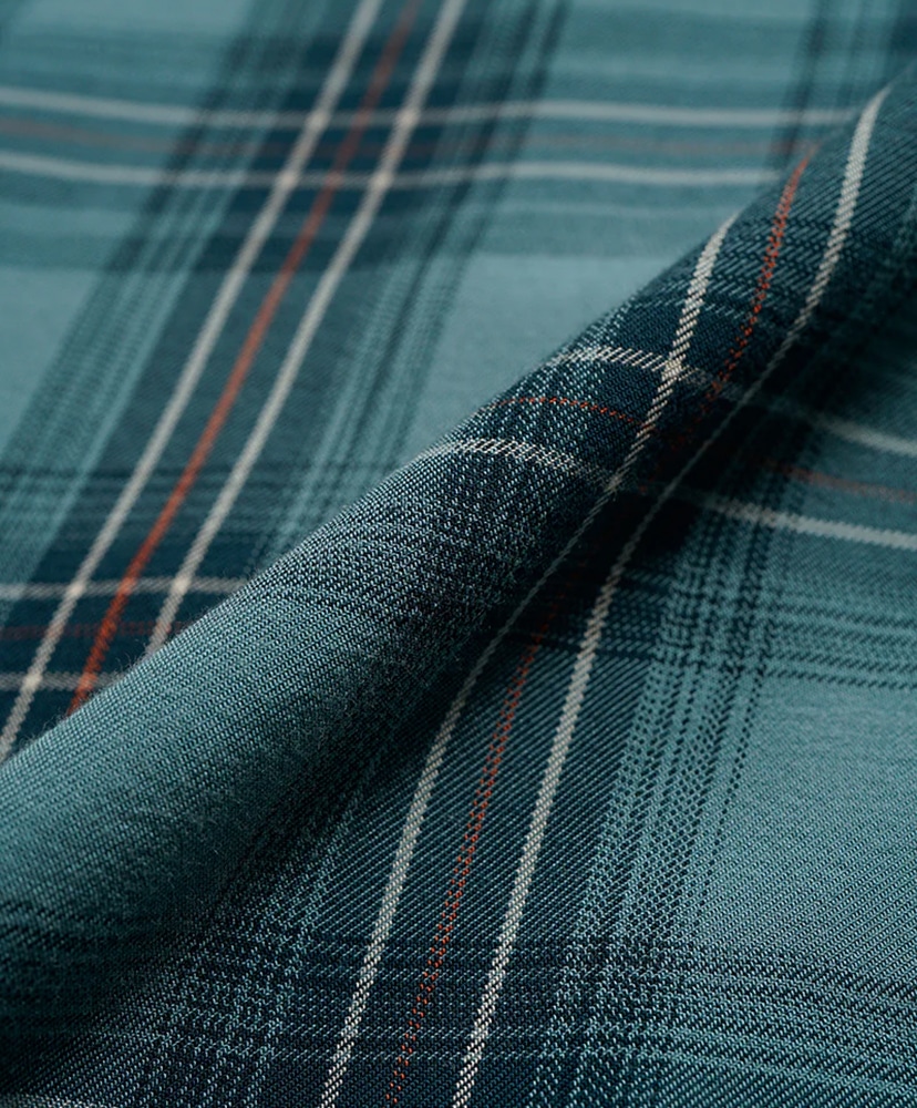 Open Collar Shirt - Rayon Check Blue/ブルー 46(MEN)