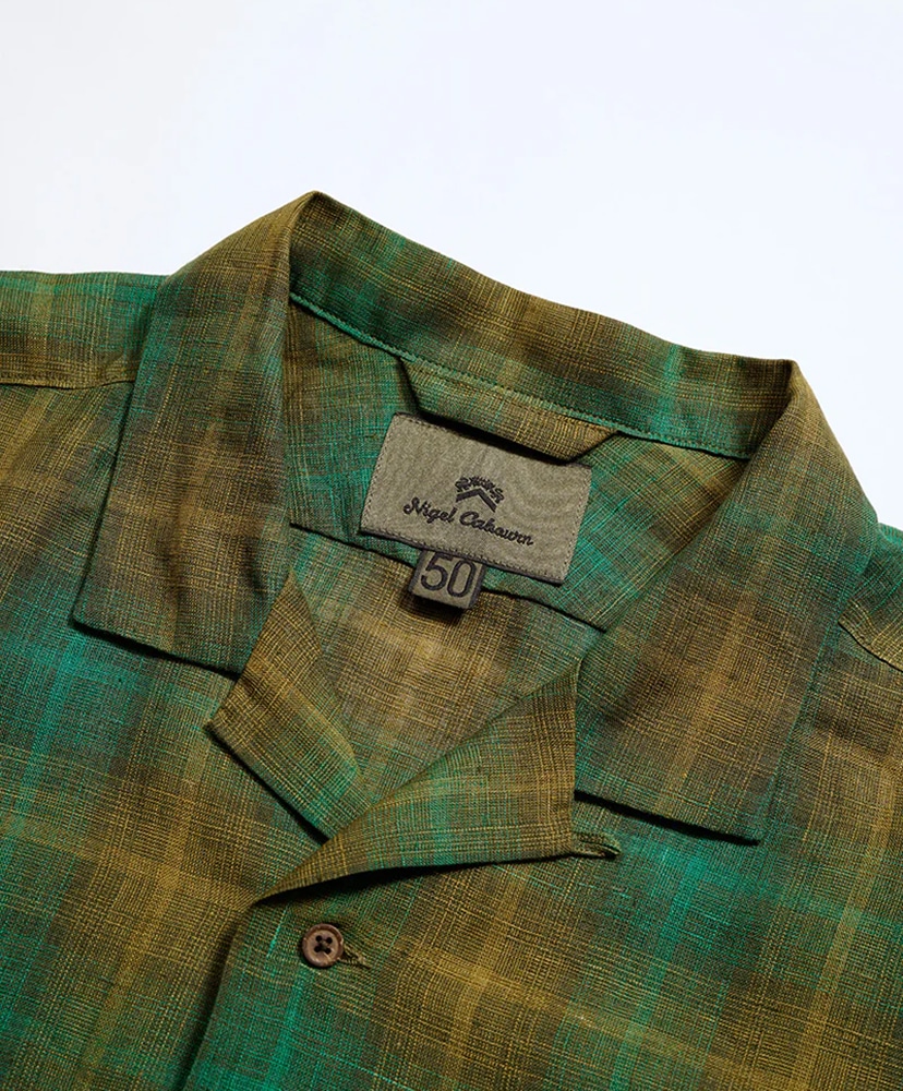 Open Collar Shirt - Hemp Check Green/グリーン 46(MEN)