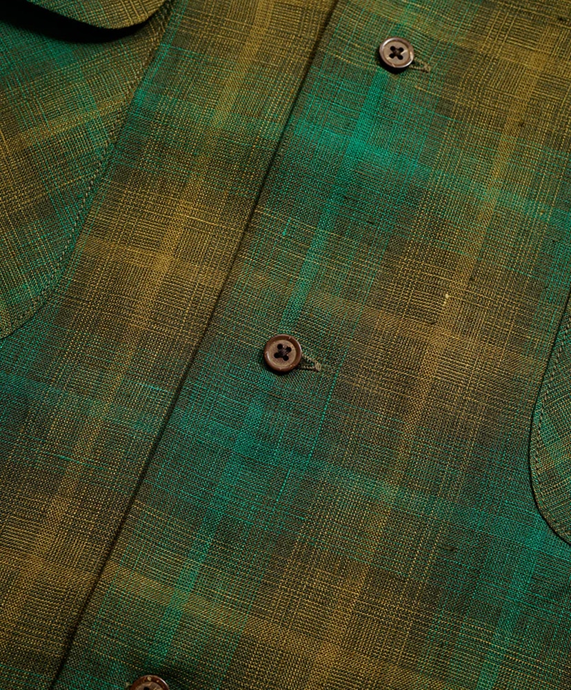 Open Collar Shirt - Hemp Check Green/グリーン 46(MEN)