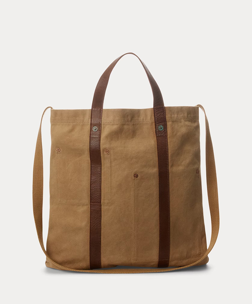 レザートリム キャンバス トート カーキ/ブラウン ONE