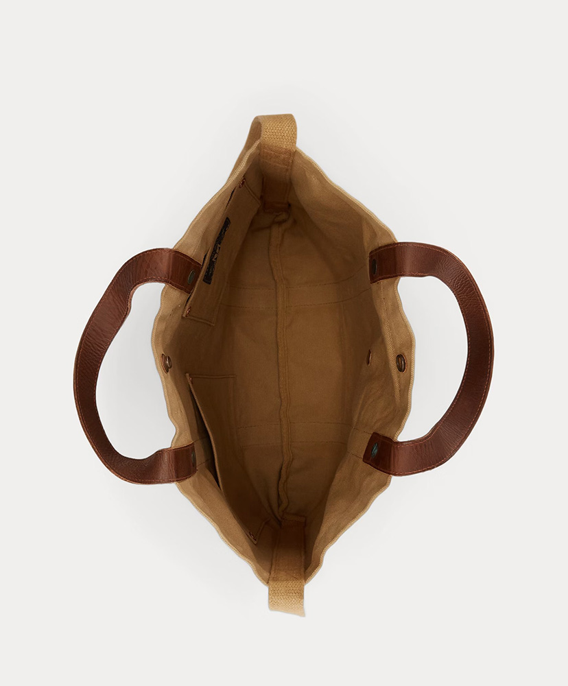 レザートリム キャンバス トート カーキ/ブラウン ONE