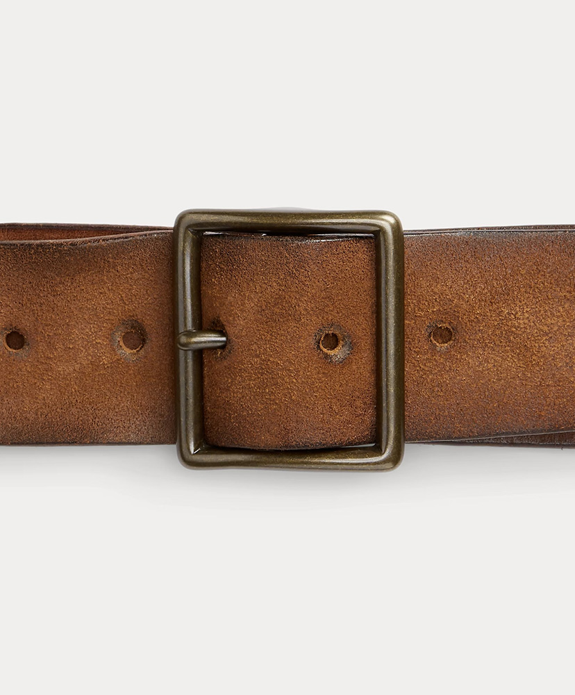 スタデッド ラフアウト レザー ベルト ライトブラウン 32(MEN)