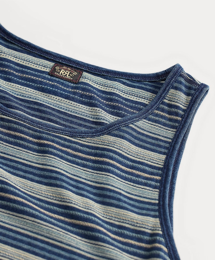 インディゴ ストライプド ジャカード タンク インディゴ/マルチ XL(MEN)