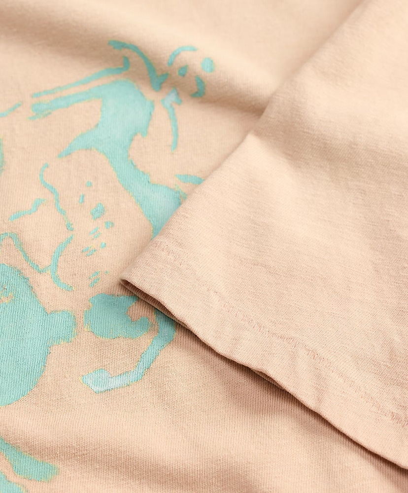 コットンヘンプ グラフィック Tシャツ フェイデッド ピンク L(MEN)