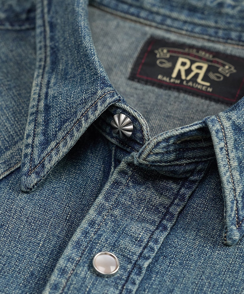 スリム フィット デニム ウエスタン シャツ ダークウォッシュ L(MEN)