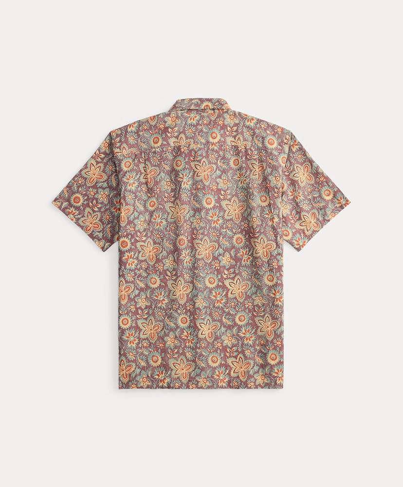フローラルプリント リネンコットン キャンプ シャツ ブルー/レッド マルチ L(MEN)