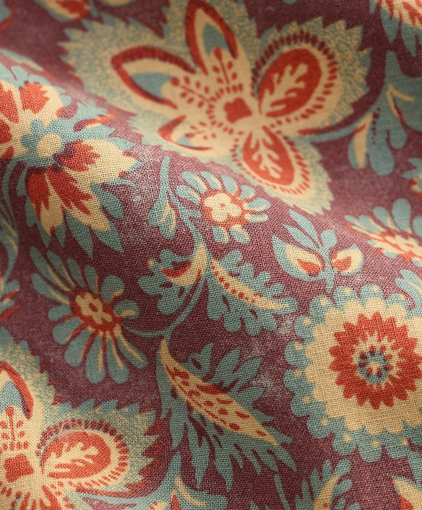 フローラルプリント リネンコットン キャンプ シャツ ブルー/レッド マルチ L(MEN)