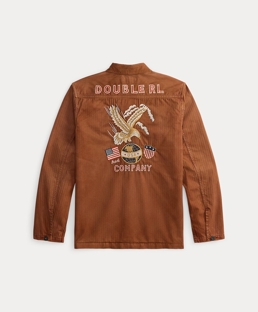 エンブロイダリー ヘリンボーン ツイル オーバーシャツ ブリック L(MEN)