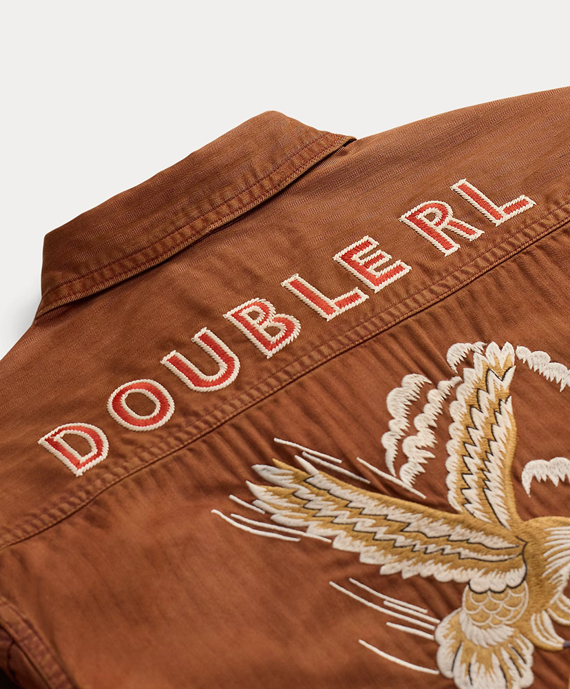 エンブロイダリー ヘリンボーン ツイル オーバーシャツ ブリック L(MEN)