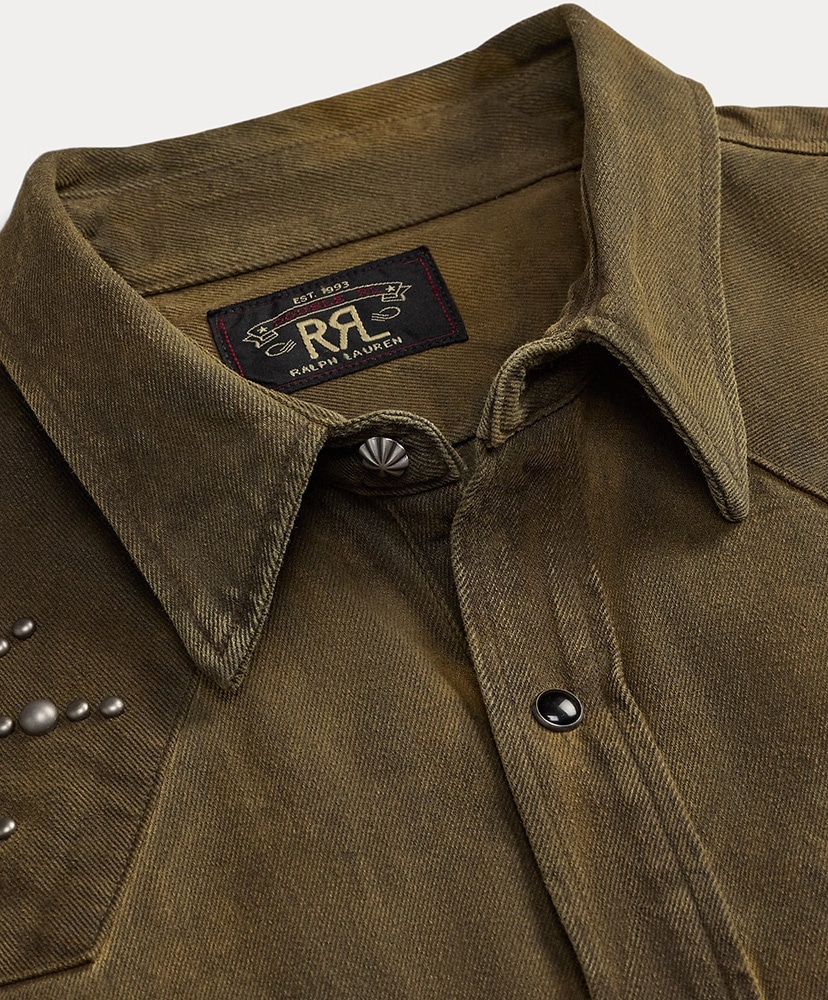 スリム フィット スタデッド デニム ウエスタン シャツ ディストレストブラウンウォッシュ L(MEN)