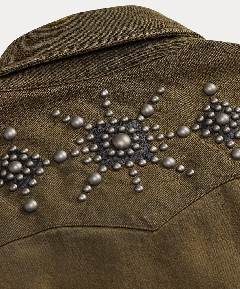 スリム フィット スタデッド デニム ウエスタン シャツ ディストレストブラウンウォッシュ L(MEN)