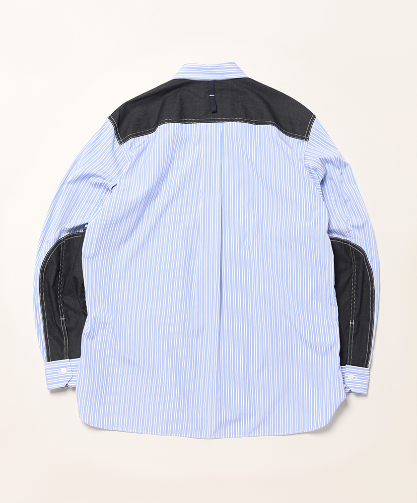 WQ-B037-051 綿ストライプ×綿シャンプレー White Sax Navy×Navy/ホワイトサックスネイビー×ネイビー M(MEN)