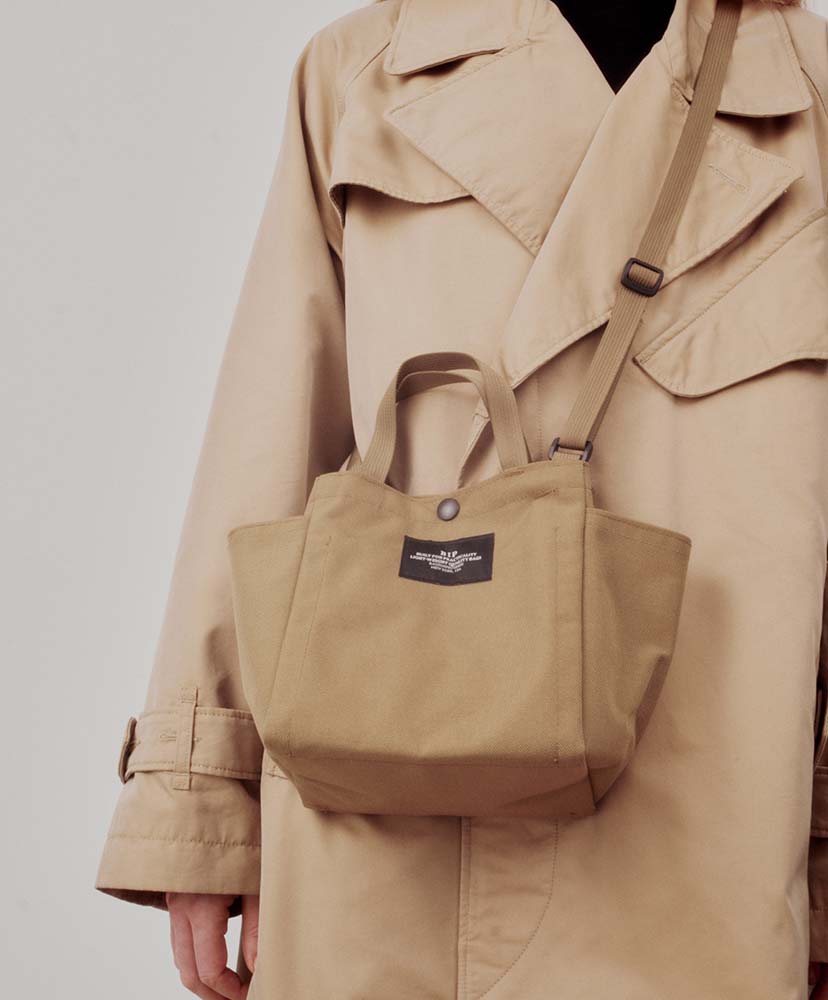 Small Side Pocket Tote - Canvas Nylon Khaki/カーキ FREE