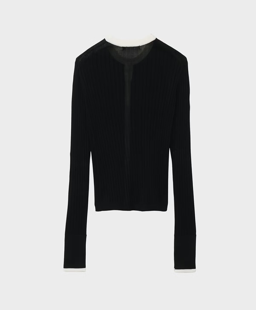 Silk Rib Knit Crew Neck Cardigan Black/ブラック 36(WOMEN)